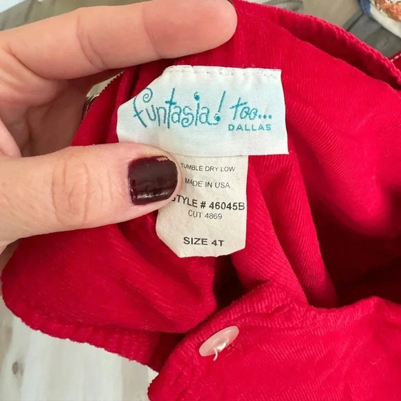 Vintage red corduroy overalls jon jon long toddler boy holidays jumpsuit - Picture 6 of 6